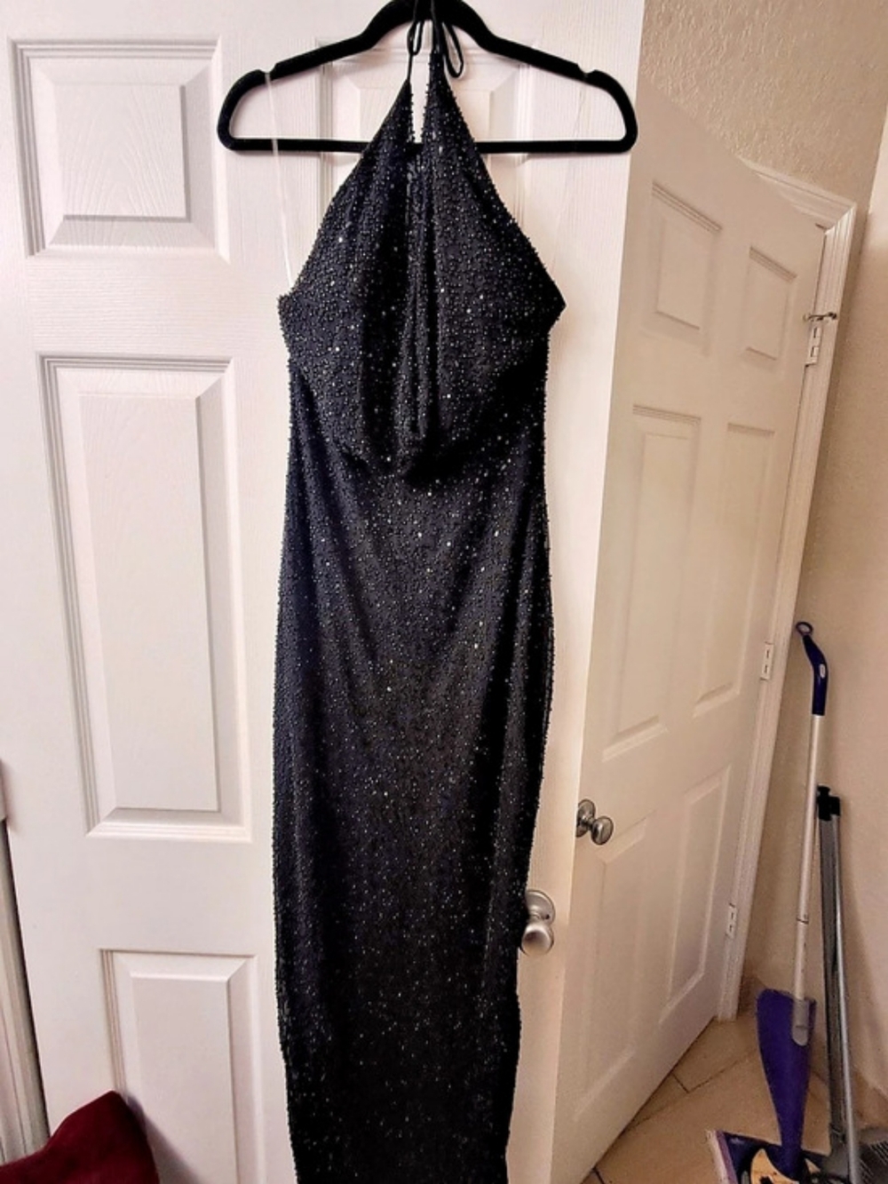 XXI Sequin Halter Maxi Dress in Black Large NWT